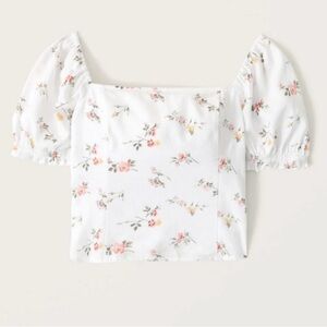 Abercrombie & Fitch Women's Floral Puff Sleeve Crop Top, White, Size Small